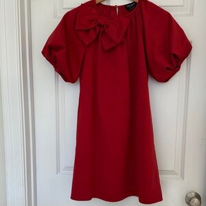 Kate Spade Red  Dress with Bow Detail and Puff Sleeves